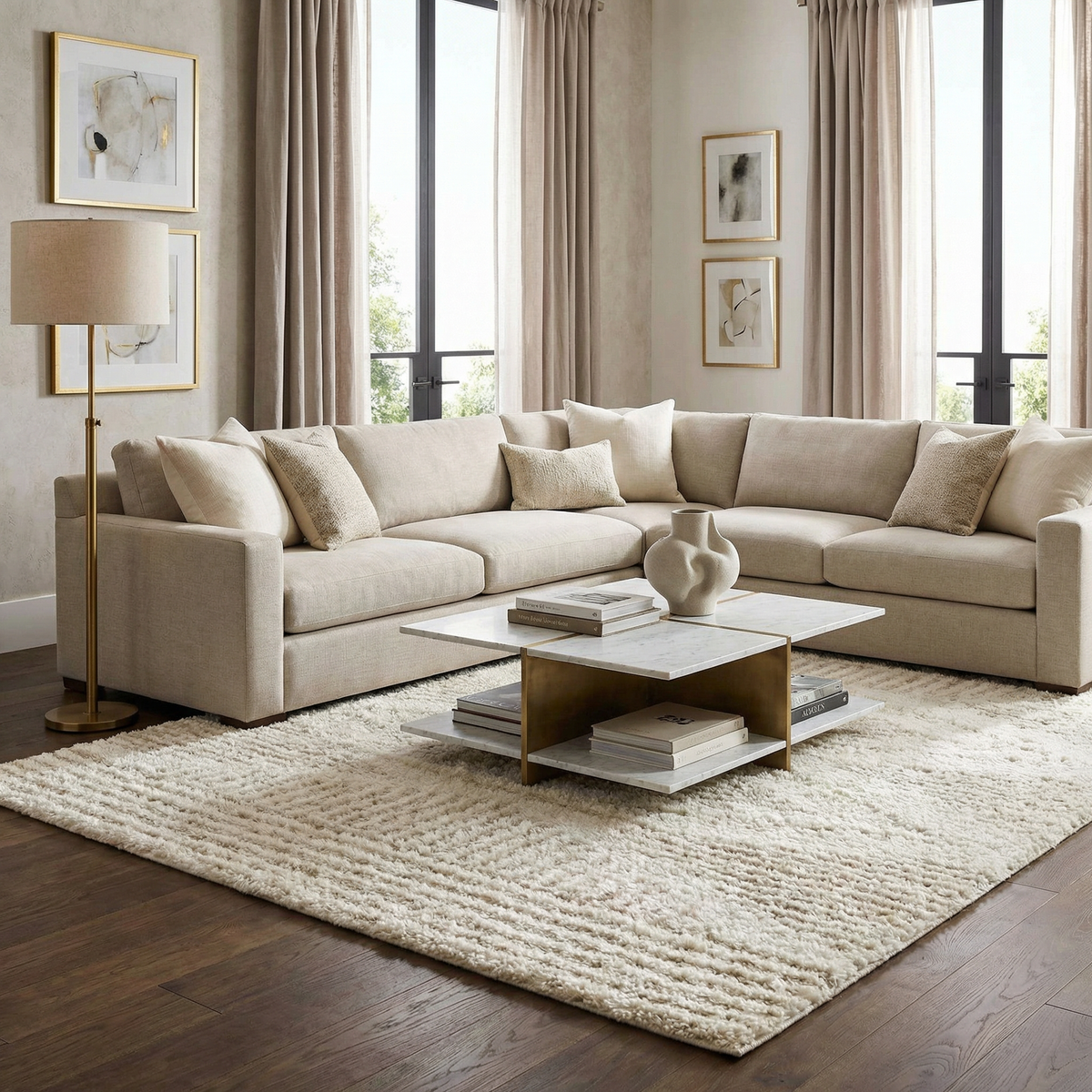Hauteloom Trunding Plush Rug - Light Beige, soft beige shag by Boutique Rugs in living room on Tampa Home & Garden Store