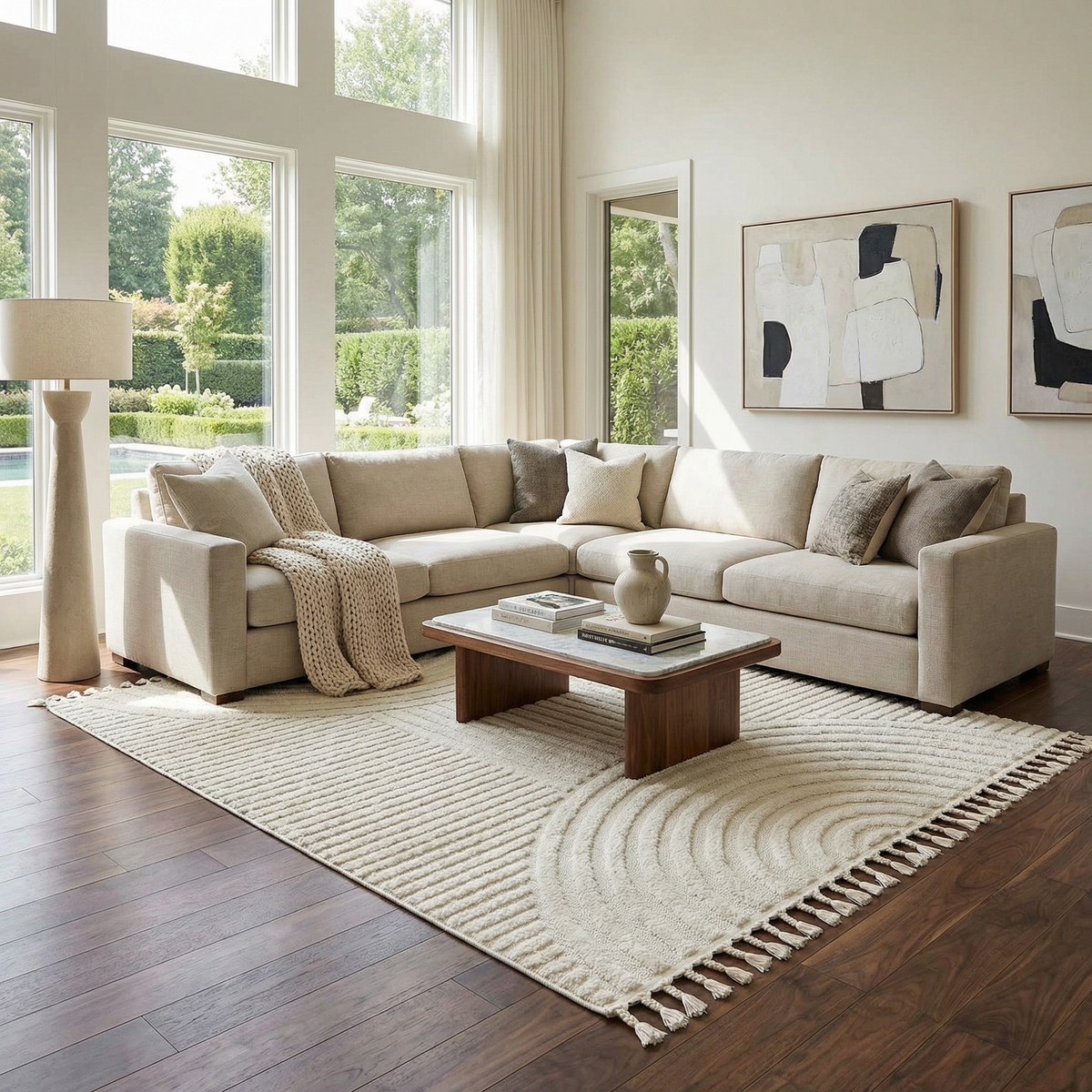 Guiling 3D Rainbow Area Rug with Tassels by Boutique Rugs in cream with tassel edges on Tampa Home & Garden Store