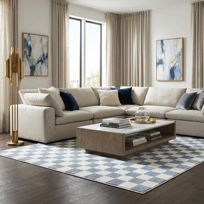 Brone Blue Checkered Washable Rug by Boutique Rugs blue and white checker pattern on Tampa Home & Garden Store