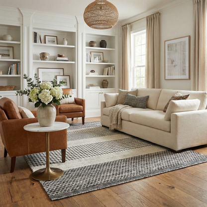 Boutique Rugs Tideswell Scandi Boho Wool Carpet rug with neutral monochrome geometric weave on Tampa Home & Garden Store