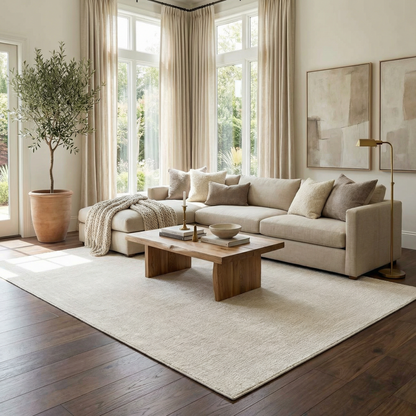 Leanna Cream Washable Area Rug by Boutique Rugs cream textured rug in a bright living room on Tampa Home & Garden Store