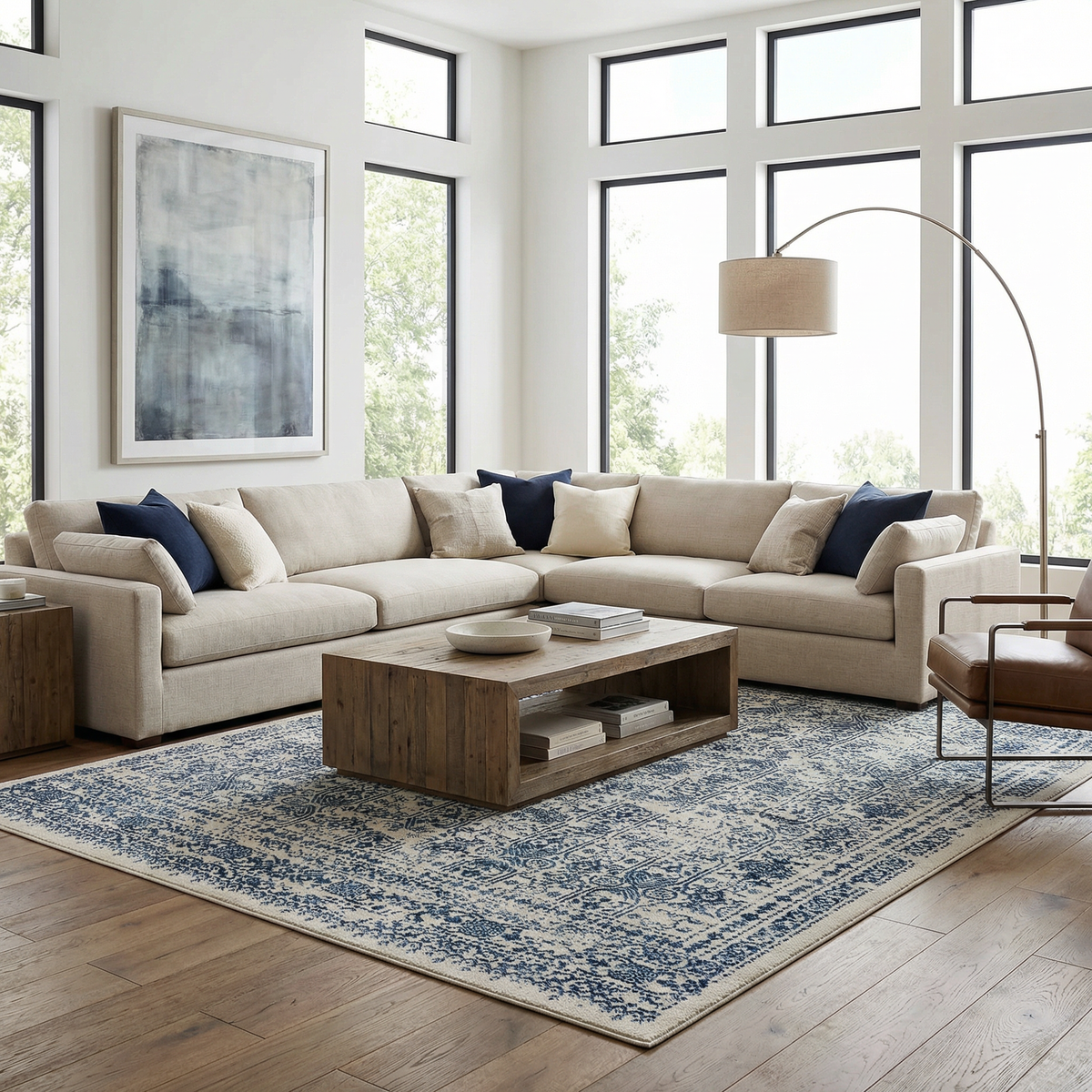 Michie Blue Area Rug by Boutique Rugs with blue ivory ornate motif on Tampa Home & Garden Store