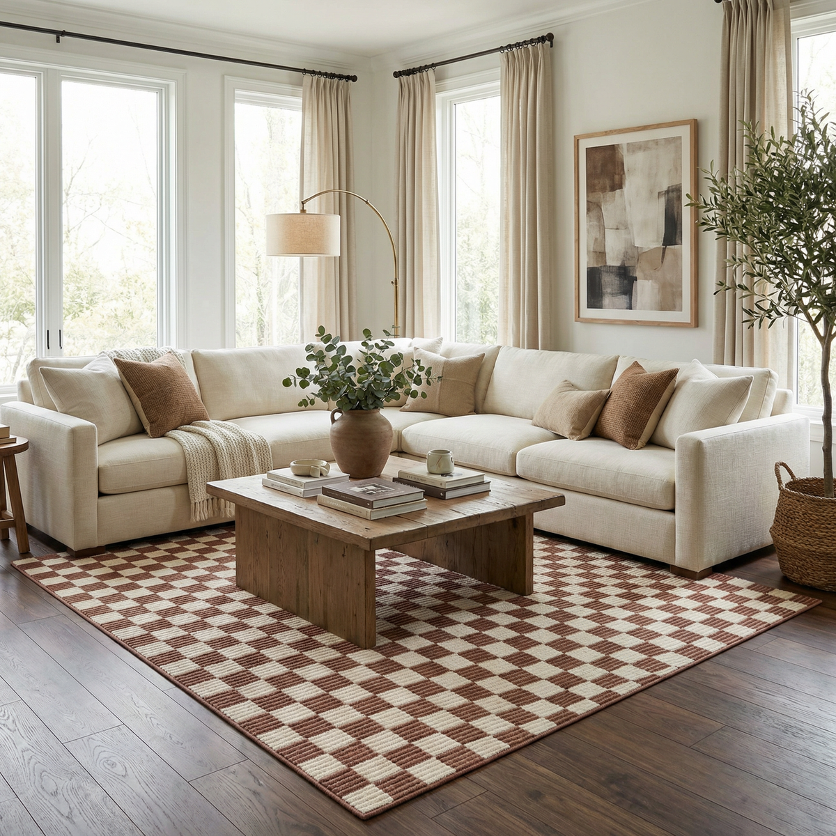 Kaysar Brown Checkered Washable Area Rug by Boutique Rugs in warm brown tones on Tampa Home & Garden Store