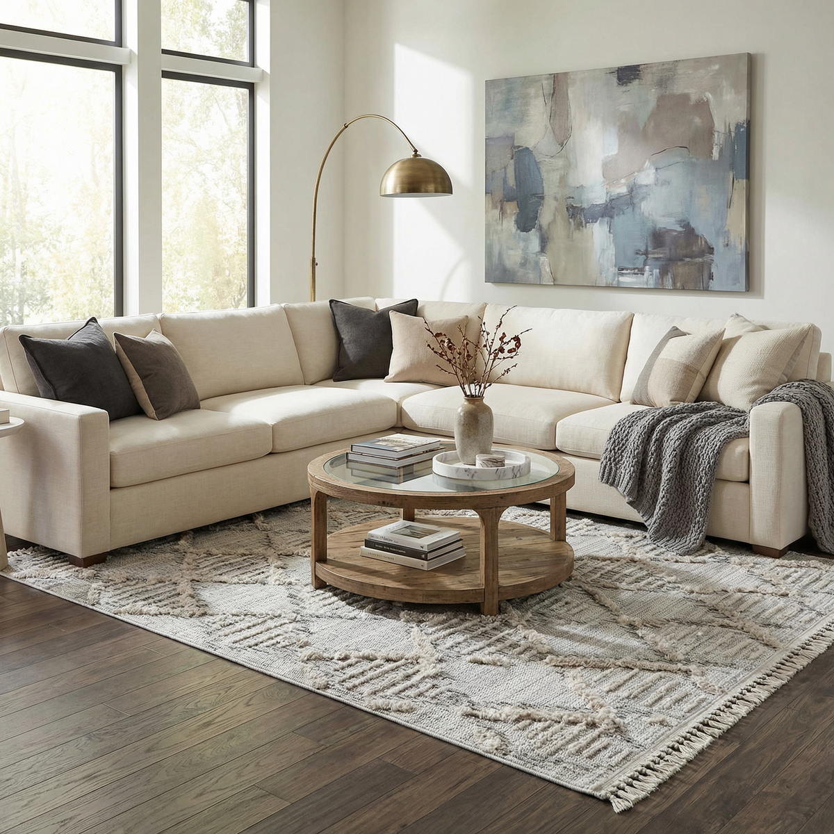 Bogtong High-Low Rustic Rug by Boutique Rugs, neutral beige textured living room rug on Tampa Home & Garden Store