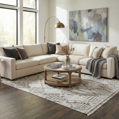 Bogtong High-Low Rustic Rug by Boutique Rugs, neutral beige textured living room rug on Tampa Home & Garden Store