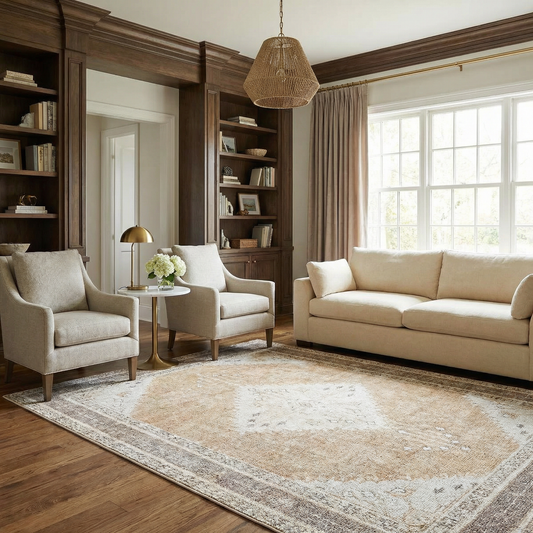 Albas washable area rug beige with subtle pattern, neutral living room rug on Tampa Home & Garden Store