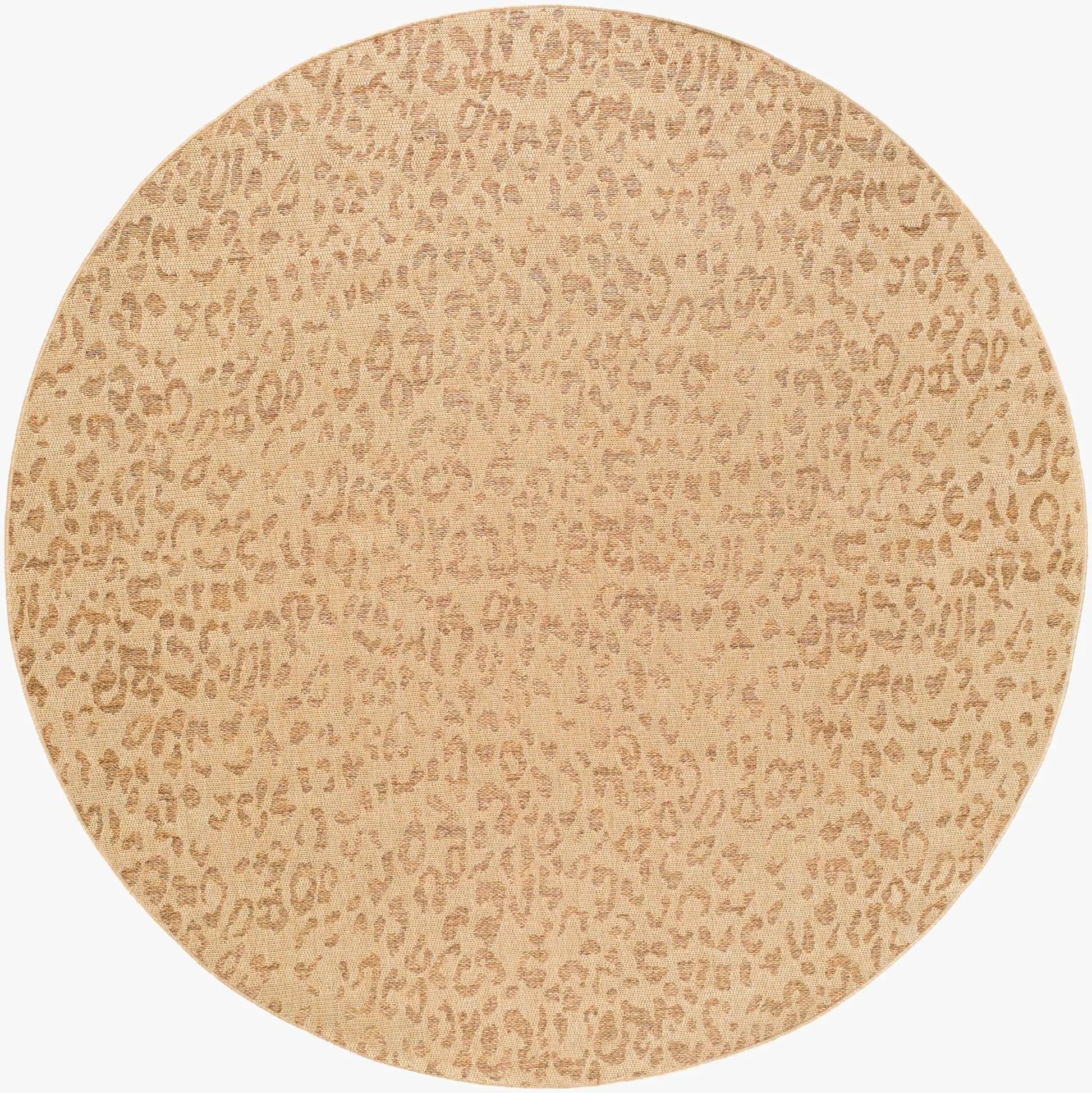 Prem Flatweave Faux Jute Outdoor Rug round beige leopard print Boutique Rugs on Tampa Home & Garden Store