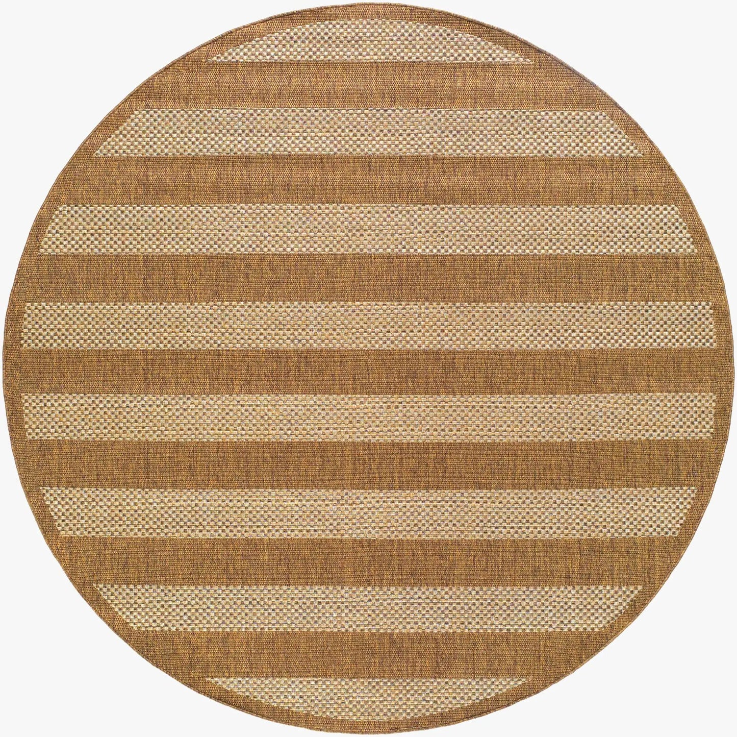 Hiero Flatweave Faux Jute Outdoor Rug round, tan and cream woven stripes Boutique Rugs on Tampa Home & Garden Store