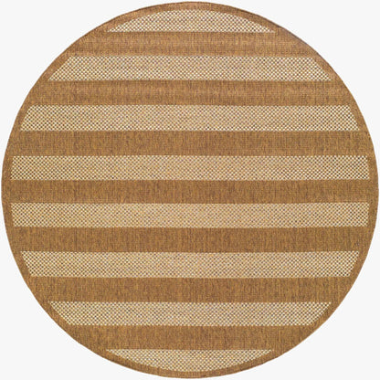 Hiero Flatweave Faux Jute Outdoor Rug round, tan and cream woven stripes Boutique Rugs on Tampa Home & Garden Store