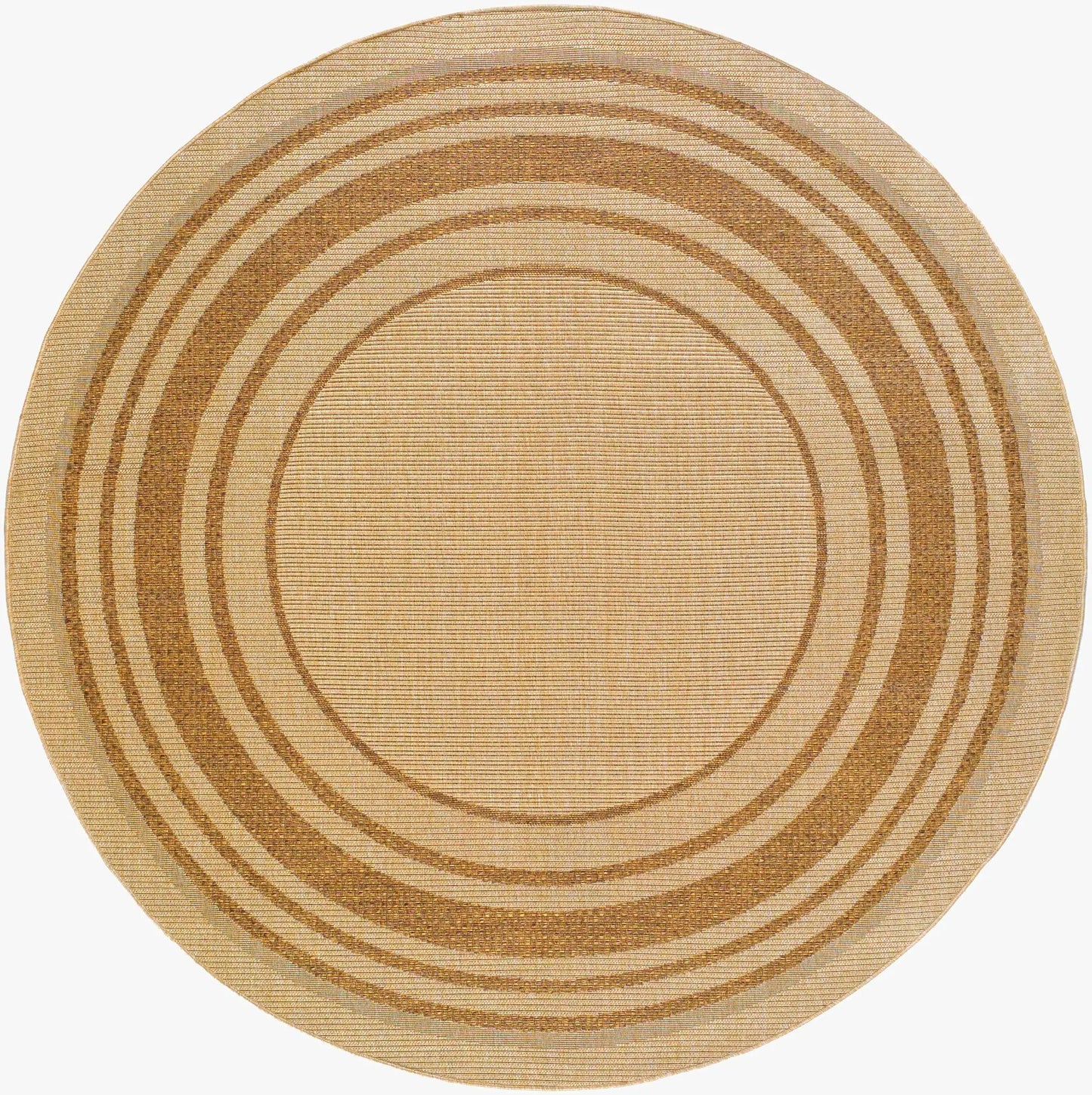 Isoko bordered faux jute outdoor rug, round, natural tan tones, Boutique Rugs on Tampa Home & Garden Store