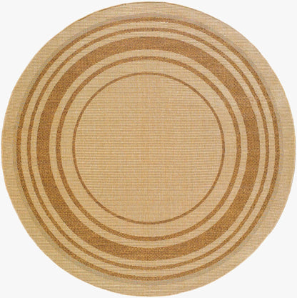 Isoko bordered faux jute outdoor rug, round, natural tan tones, Boutique Rugs on Tampa Home & Garden Store