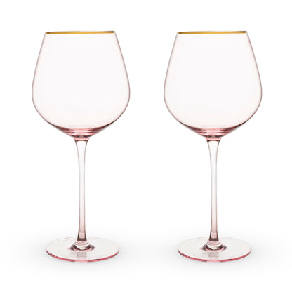 Rose Crystal Wine Glasses And Gold Rim Set