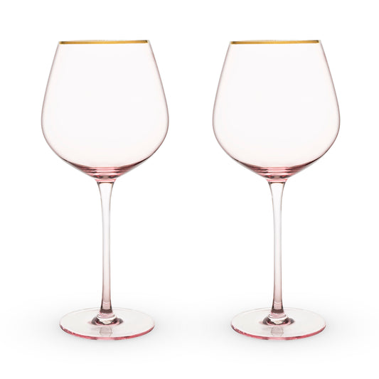 Rose Crystal Wine Glasses And Gold Rim Set