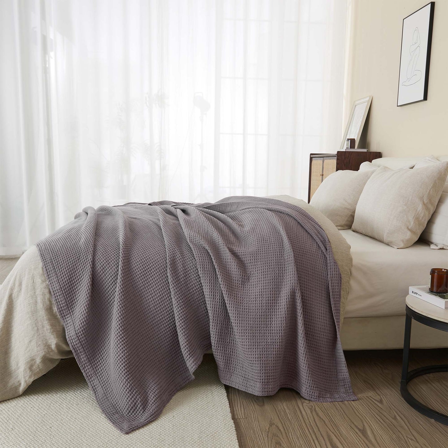 Organic Cotton And Waffle Weave Throw Blanket