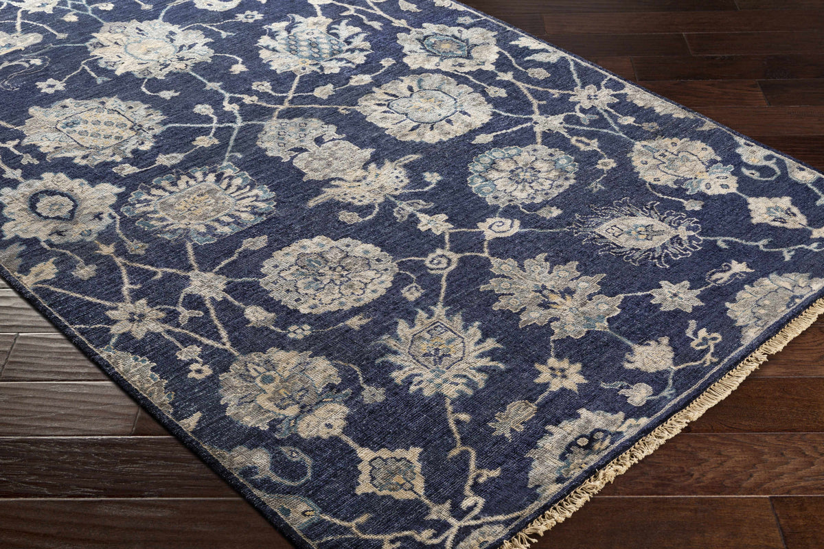 Pinetop Premium Rug navy blue field with ivory motifs Boutique Rugs on Tampa Home & Garden Store
