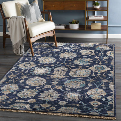 Pinetop Premium Rug navy blue beige ornate pattern clearance on Tampa Home & Garden Store