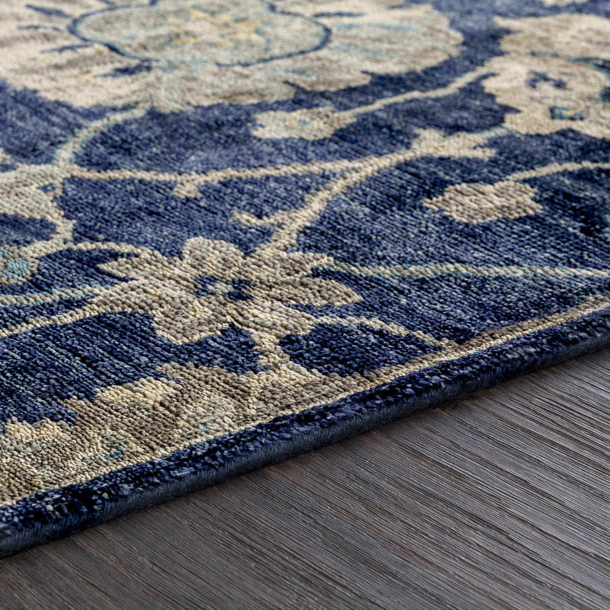 Boutique Rugs Pinetop Premium Rug clearance blue beige ornate pattern close-up on Tampa Home & Garden Store