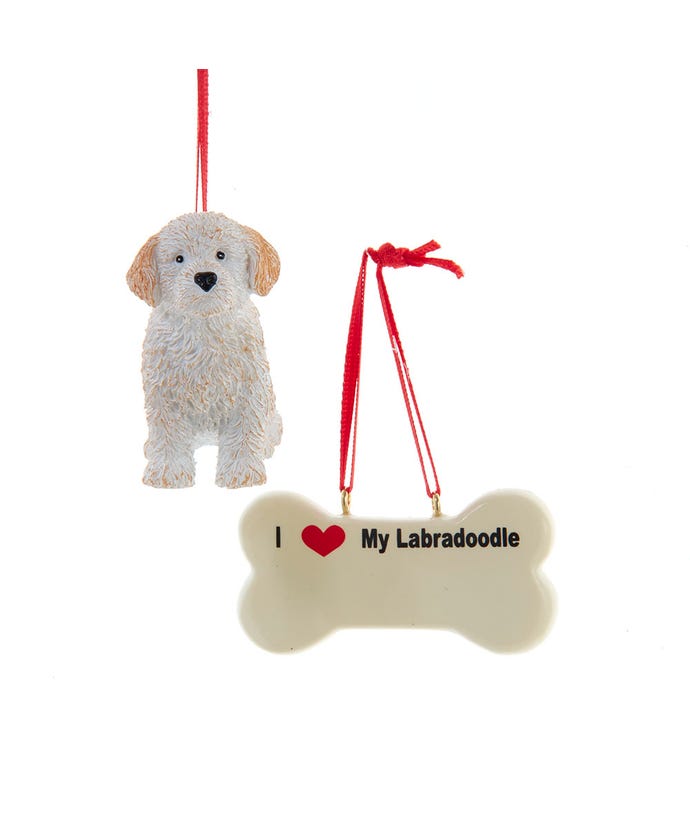 Me encanta mi Labradoodle (claro) con adornos de hueso de perro
