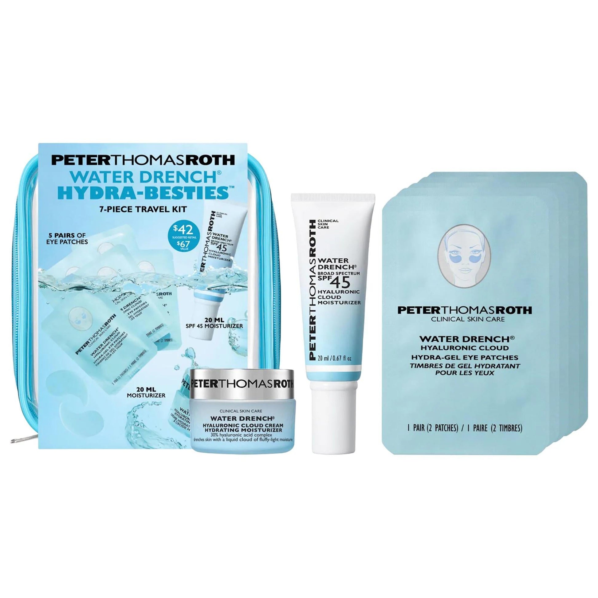Water Drench 7-Piece Travel Kit Peter Thomas Roth SPF 45 Hyaluronic Eye Patches on Tampa Home & Garden Store