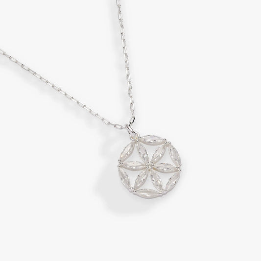 Faith and Family Rosette Pendant Necklace by ALEX AND ANI with rosette pendant on silver chain on Tampa Home & Garden Store