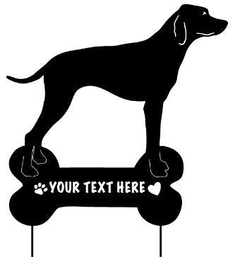 Pointer garden stake with customizable plaque reading YOUR TEXT HERE by Rustica Ornamentals on Tampa Home & Garden Store