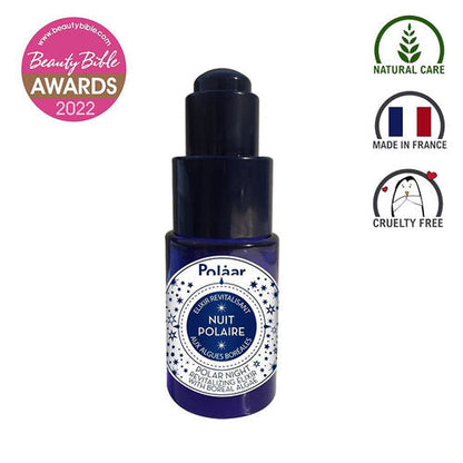 Polaar Night Revitalizing Elixir Glow Serum blue glass bottle with pump 15 ml on Tampa Home & Garden Store