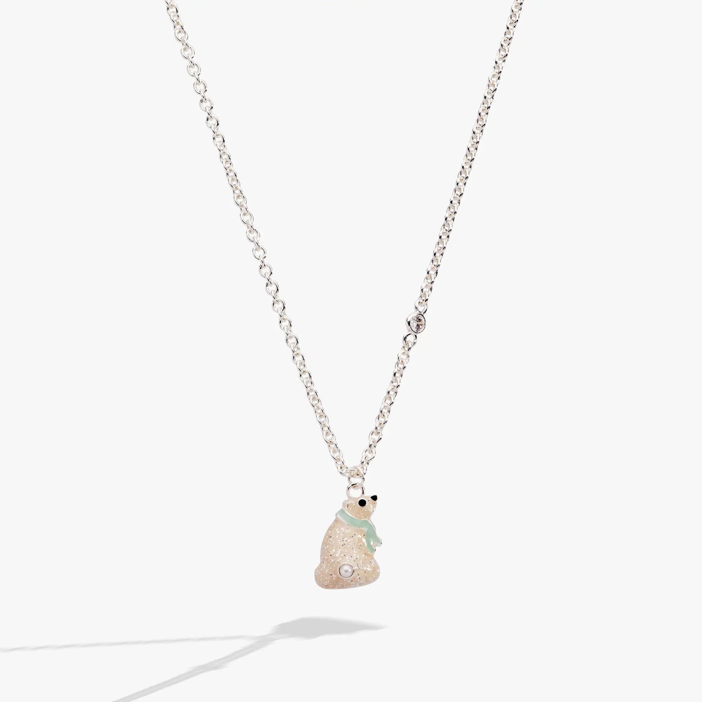 Glittering Enamel Polar Bear Pendant Necklace