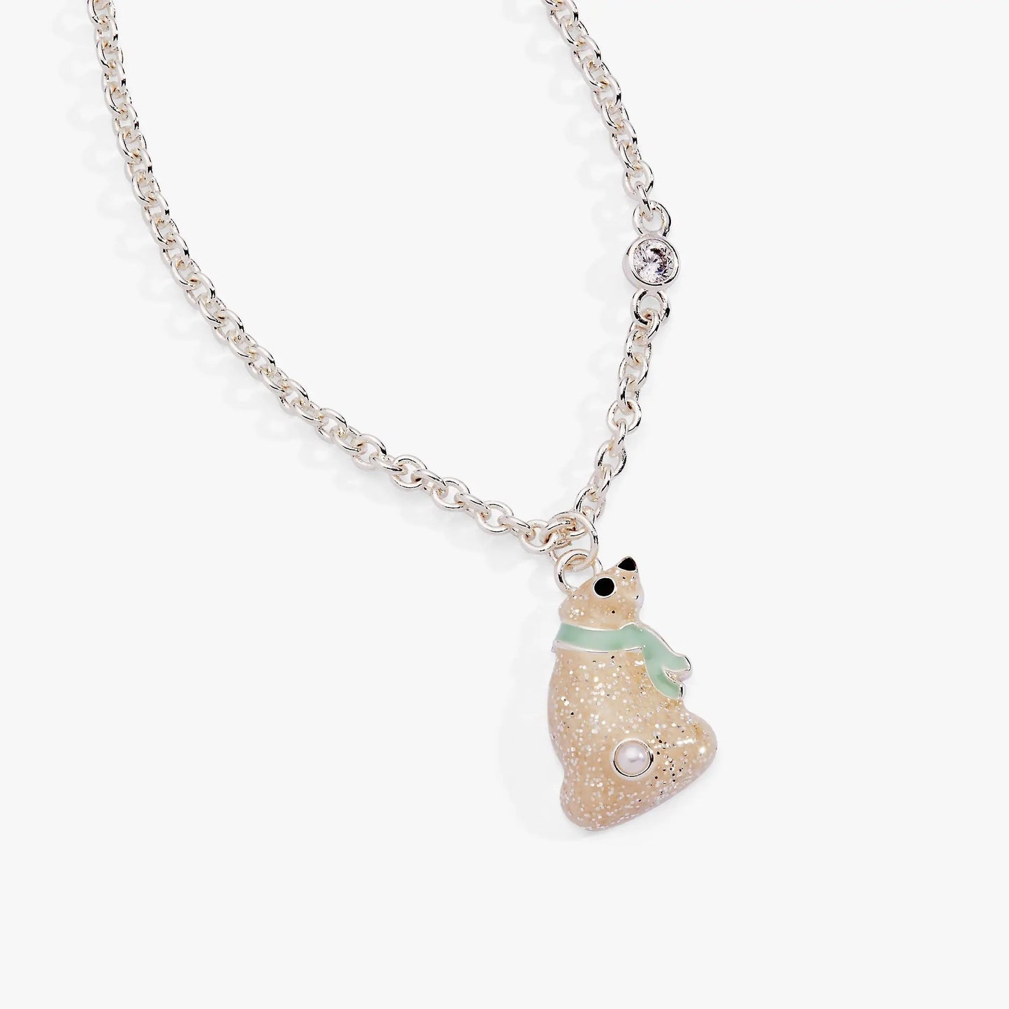 Glittering Enamel Polar Bear Pendant Necklace
