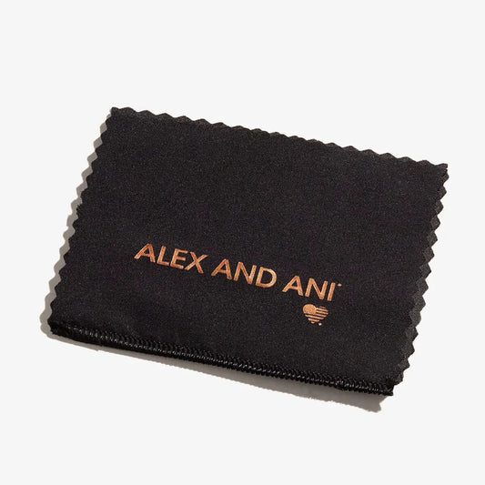 Jewelry polishing cloth in black microfiber with gold ALEX AND ANI logo and heart icon on Tampa Home & Garden Store