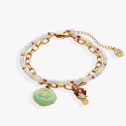 Polly Pocket 2 Row Charm Bracelet by Alex and Ani, pastel beads on gold-tone chain on Tampa Home & Garden Store