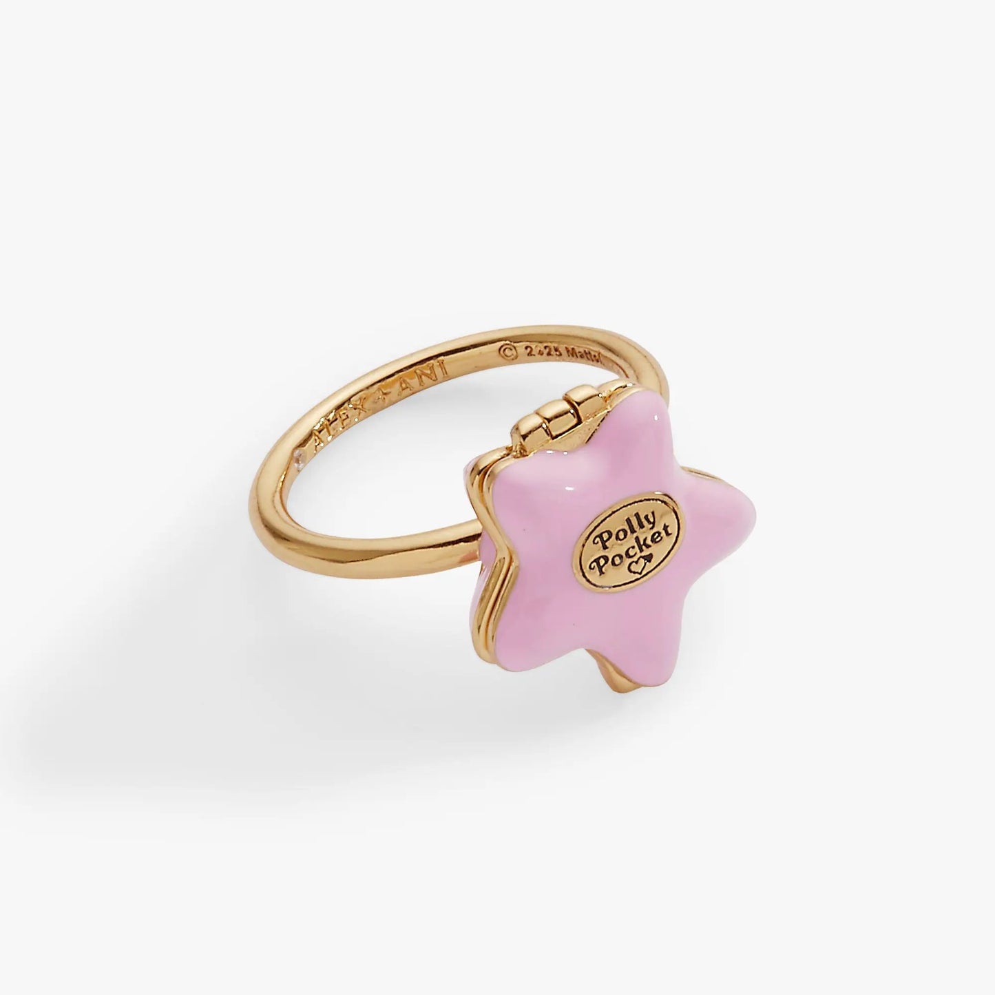 Polly Pocket Locket Ring by ALEX AND ANI, gold-tone band with pink enamel charm on Tampa Home & Garden Store