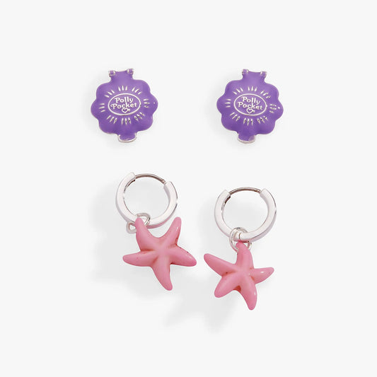 Polly Pocket Earring Set by Alex and Ani, purple flower studs with pink starfish charms on Tampa Home & Garden Store