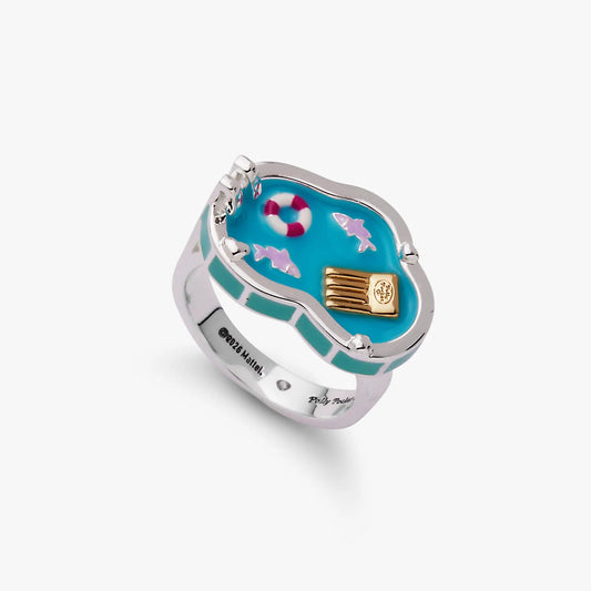Polly Pocket™ Limited Edition Pool Party Ring, turquoise enamel pool scene on silver band on Tampa Home & Garden Store