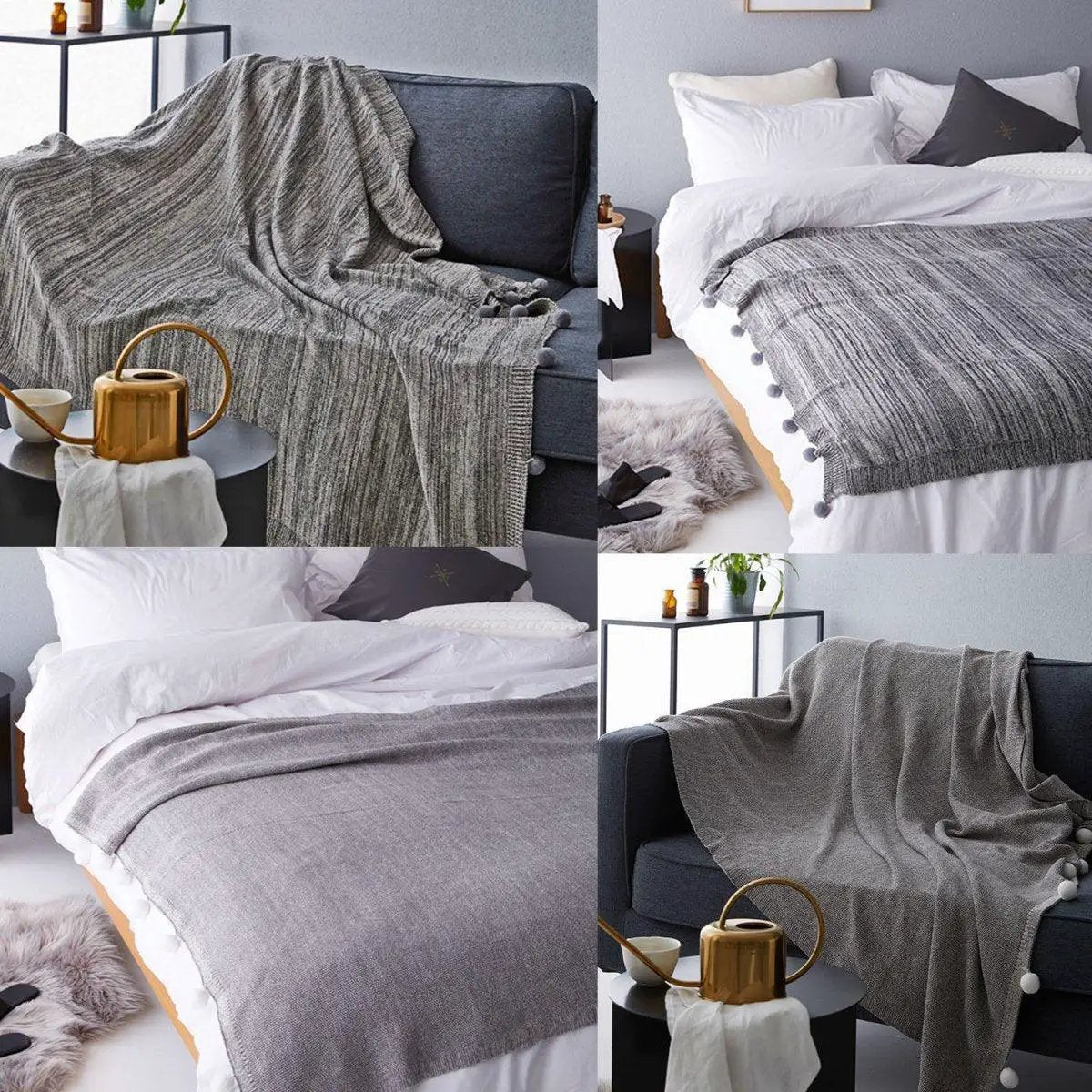 Casablanca Pom Pom Cotton Blanket Cozy Throw