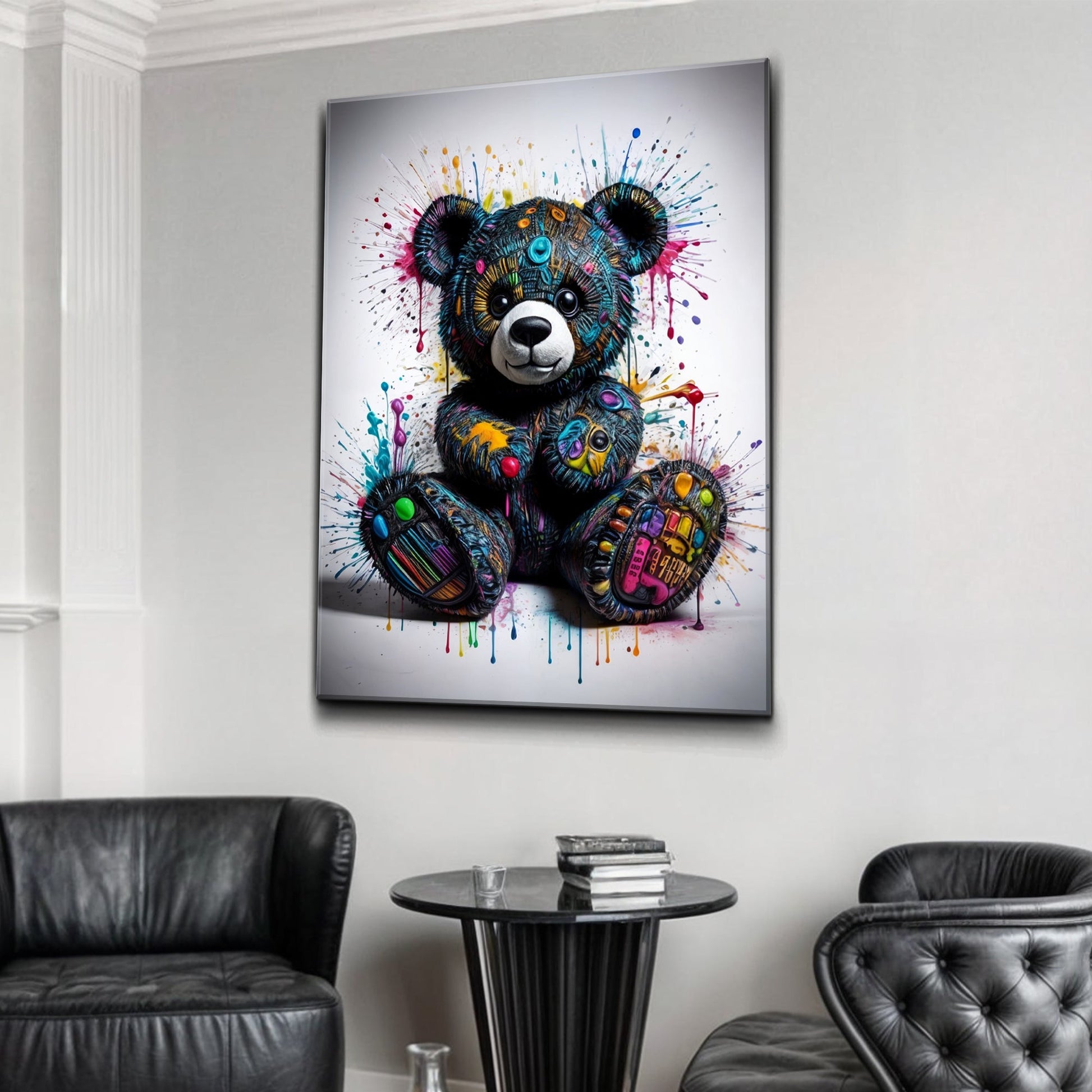 Cool Pop Teddy Wall Art canvas by Tailored Canvases, colorful bear illustration on wall on Tampa Home & Garden Store