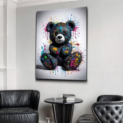 Cool Pop Teddy Wall Art canvas by Tailored Canvases, colorful bear illustration on wall on Tampa Home & Garden Store
