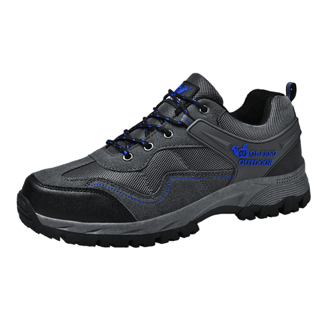 Stevvex hiking shoe, grey/black athletic footwear with blue laces and rugged mesh upper on Tampa Home & Garden Store