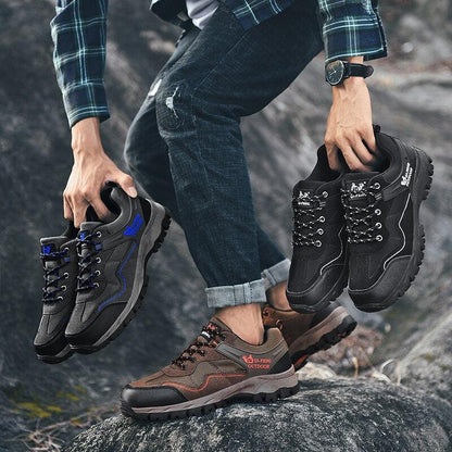 Stevvex ST85SH3800WNU hiking shoes, black/gray and brown colors with rugged outsole, three pairs on Tampa Home & Garden Store