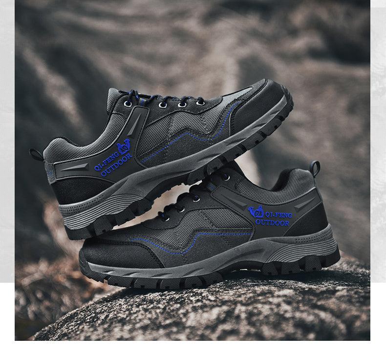 Stevvex hiking shoes pair black/gray mesh upper rugged lug soles on Tampa Home & Garden Store