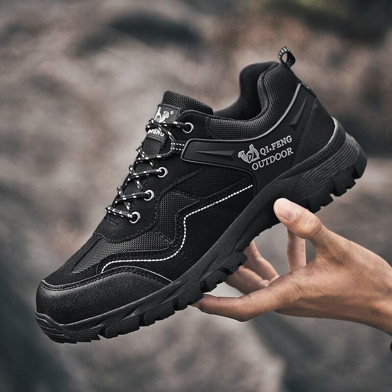 Hiking shoe Qi-Feng Outdoor black athletic sneaker with rugged sole on Tampa Home & Garden Store