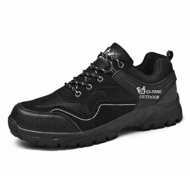 Stevvex athletic hiking shoes black leather upper with rugged outsole on Tampa Home & Garden Store