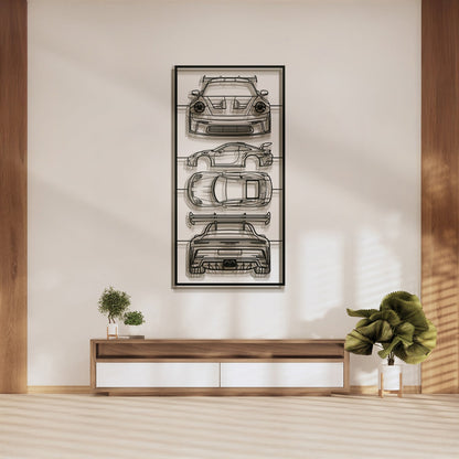 911 GT3 RS Quad Profile Metal Frame Silhouette - MT1461