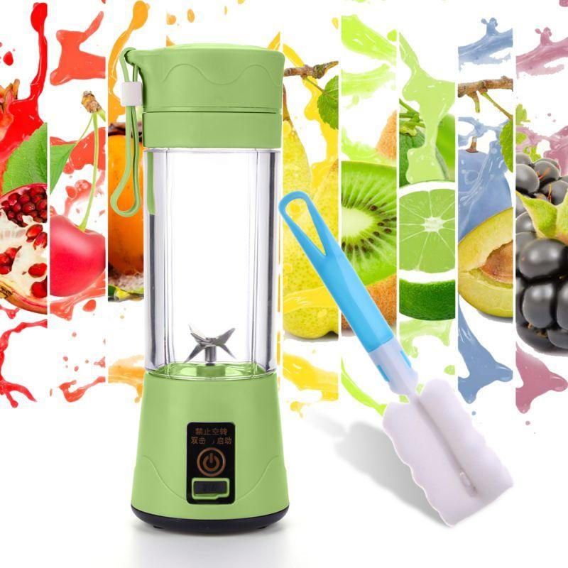 Stevvex portable blender lime-green base, clear bottle, blue cleaning tool and white brush on Tampa Home & Garden Store