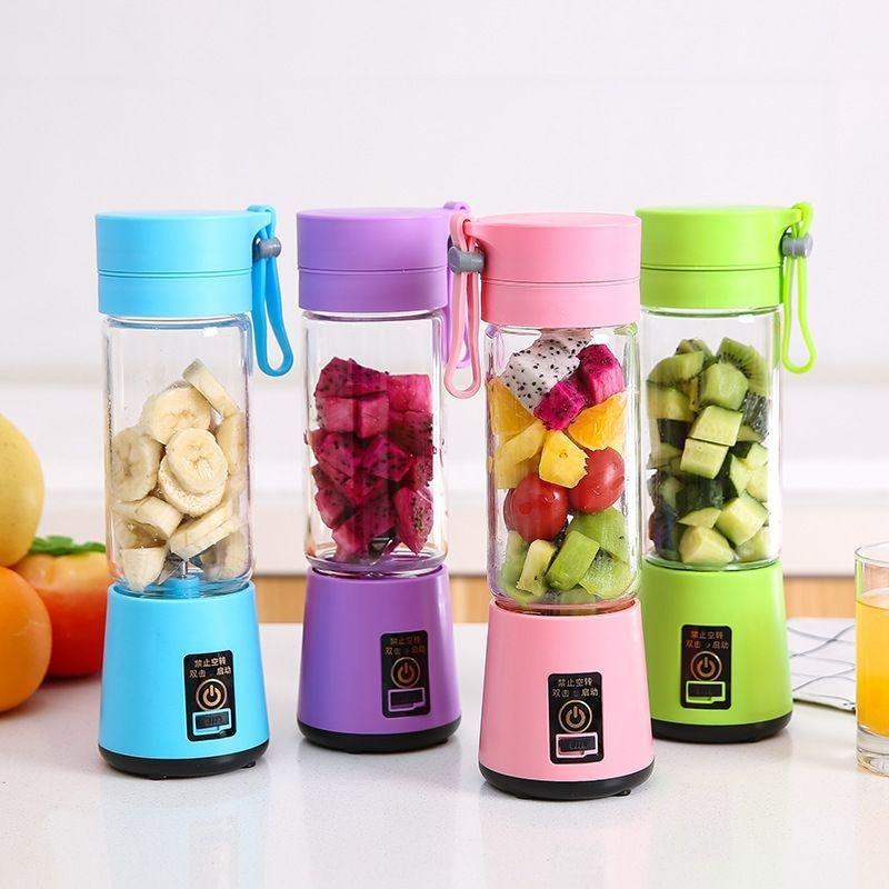 Stevvex portable blender set four colors blue purple pink green with fruit cups on Tampa Home & Garden Store