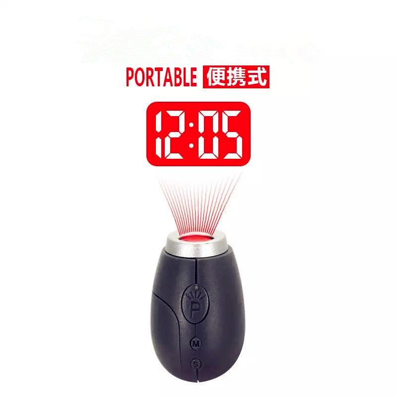 Portable digital projection alarm clock key chain, black Stevvex, red projected time on Tampa Home & Garden Store