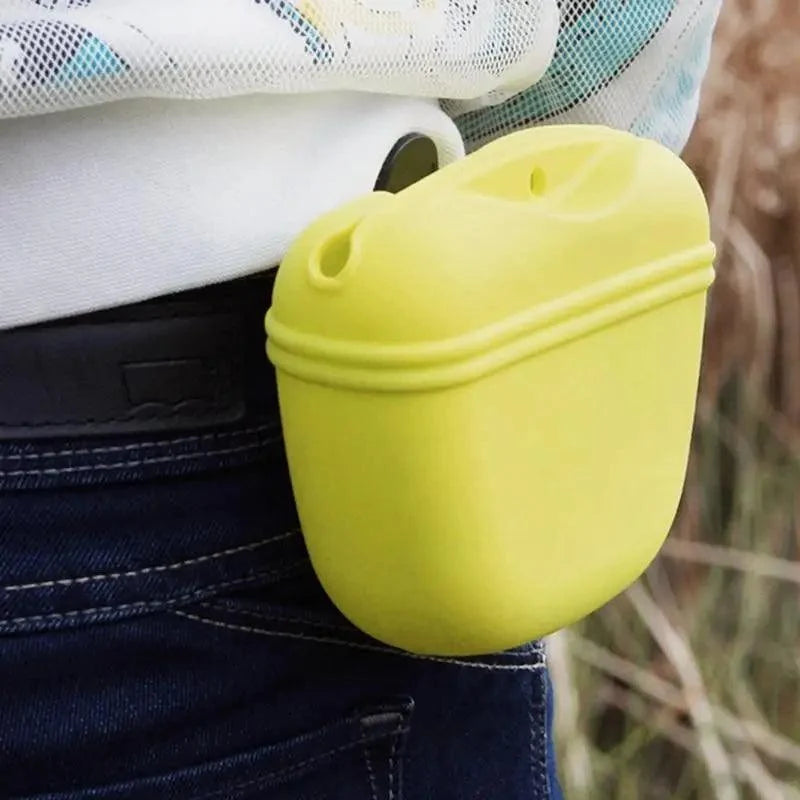 Portable dog training treat pouch Stevvex yellow with sturdy clip worn at the waist on Tampa Home & Garden Store