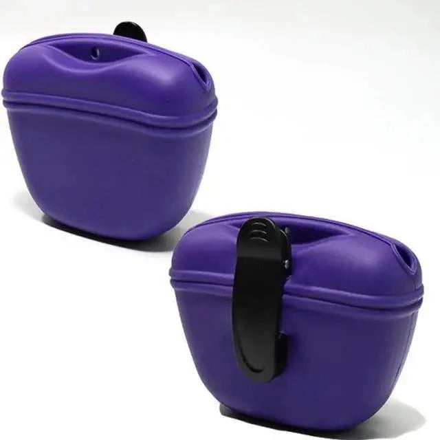 Two purple Stevvex portable dog training treat pouches with black clip on Tampa Home & Garden Store