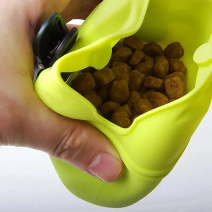 Portable dog training treat pouch neon yellow silicone with sturdy clip for outdoor use on Tampa Home & Garden Store
