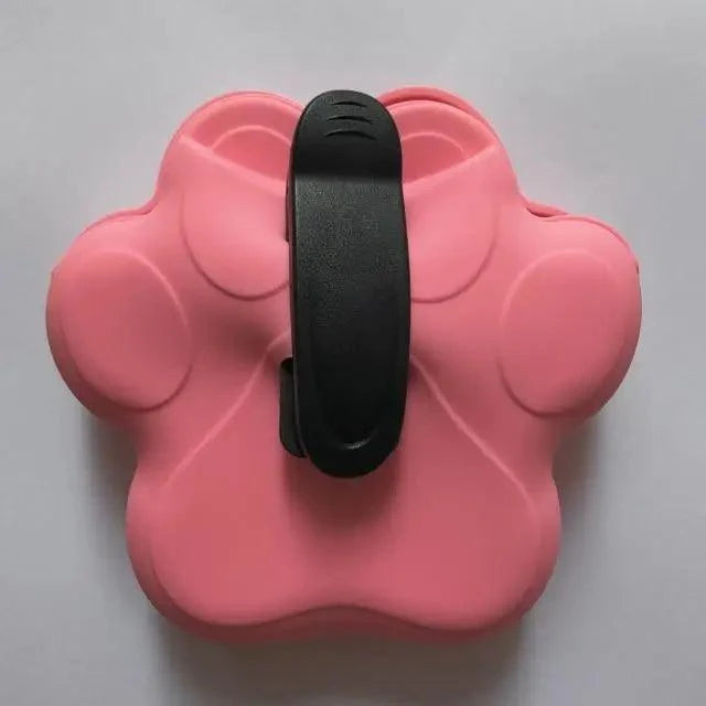 Dog treat pouch Stevvex pink paw-shaped with black clip, training waist bag for pets on Tampa Home & Garden Store