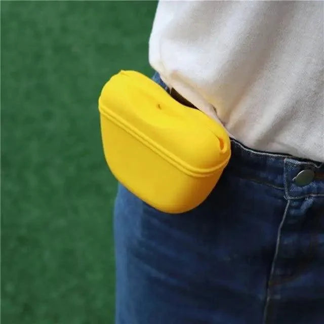 Stevvex portable dog training treat pouch in yellow with sturdy clip worn at the waist on Tampa Home & Garden Store